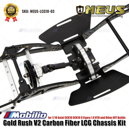 MEUS Racing Gold Rush V2 Carbon Fiber LCG Chassis Kit MEUS-LCG10-03 untuk 1/10 Axial SCX10 SCX10 II Capra 1.9 UTB dan Rakitan DIY Lainnya