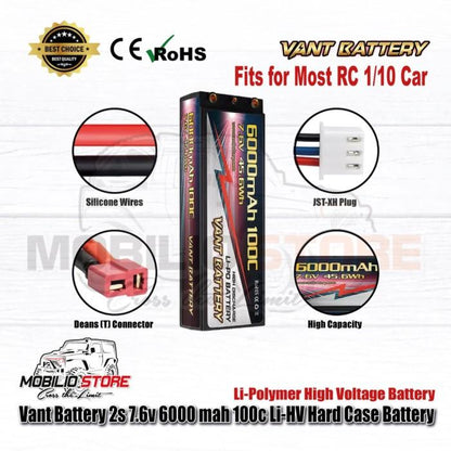 Baterai Vant 2S 7.6V 6000 mAh 100C Li-HV Li-Polimer Hard Case