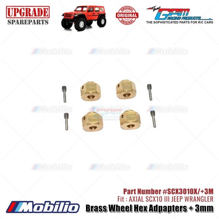 GPM Part #SCX3010X/+3M Brass Wheel Hex Adpapters + 3mm Upgrade Axial SCX10 III Jeep Wrangler AXI232018 Replacement  Remote Control