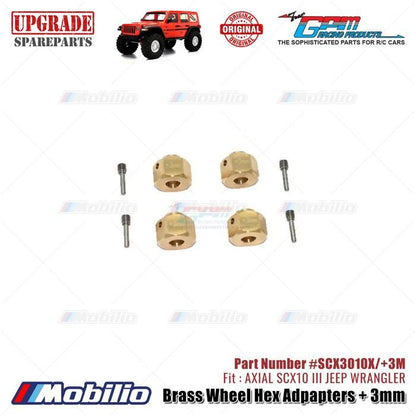 GPM Part #SCX3010X/+3M Brass Wheel Hex Adpapters + 3mm Upgrade Axial SCX10 III Jeep Wrangler AXI232018 Replacement  Remote Control