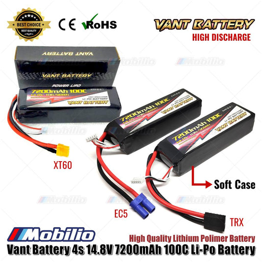 Vant Battery 4S 14.8V 7200 mAh 100C Lithium Polymer Soft Case Battery