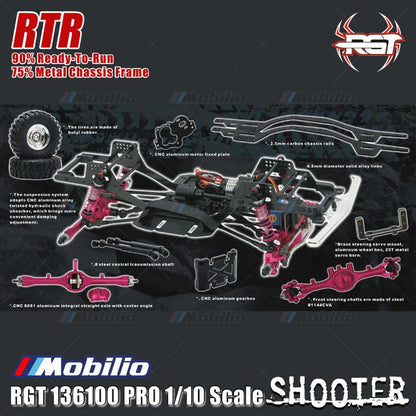 RGT 136100 PRO Shooter Mobil RC Crawler Petualangan Tanpa Sikat LCG FOC Skala 1/10