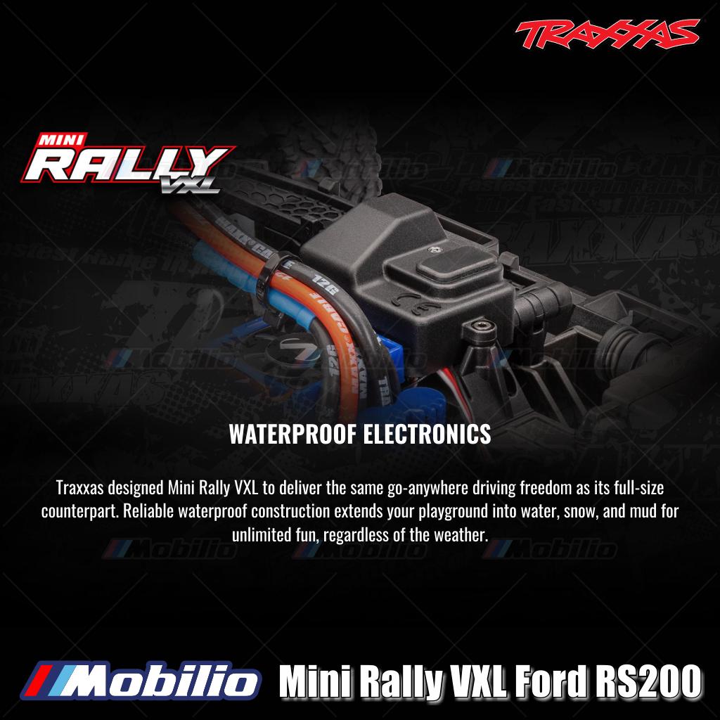 Traxxas 108046-1 Mini Rally VXL Ford RS200 Sistem Tenaga Brushless Bodi Tanpa Klip Rakitan Lengkap RTR dengan Sistem Radio TQi 2.4 GHz TSM