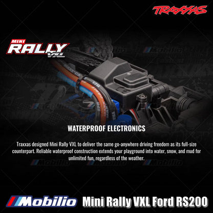 Traxxas 108046-1 Mini Rally VXL Ford RS200 Sistem Tenaga Brushless Bodi Tanpa Klip Rakitan Lengkap RTR dengan Sistem Radio TQi 2.4 GHz TSM