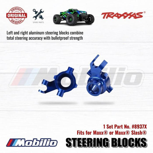 Traxxas Part #8937X Steering Blocks Blue-anodized Left & Right for RC Slash Maxx Truck