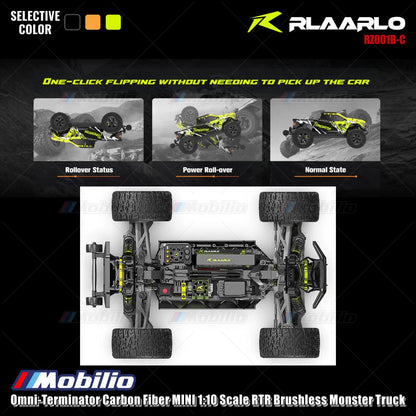 Rlaarlo Omni-Terminator Carbon Fiber MINI Skala 1:10 RTR Brushless Monster Truck Versi V2 RZ001B-C RZ001O-C RZ001Y-C