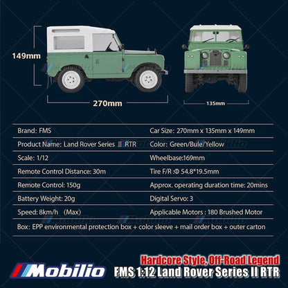 FMS Land Rover Series II RTR Performa Off-Road Unggul RC Skala 1/12 Crawler Petualangan