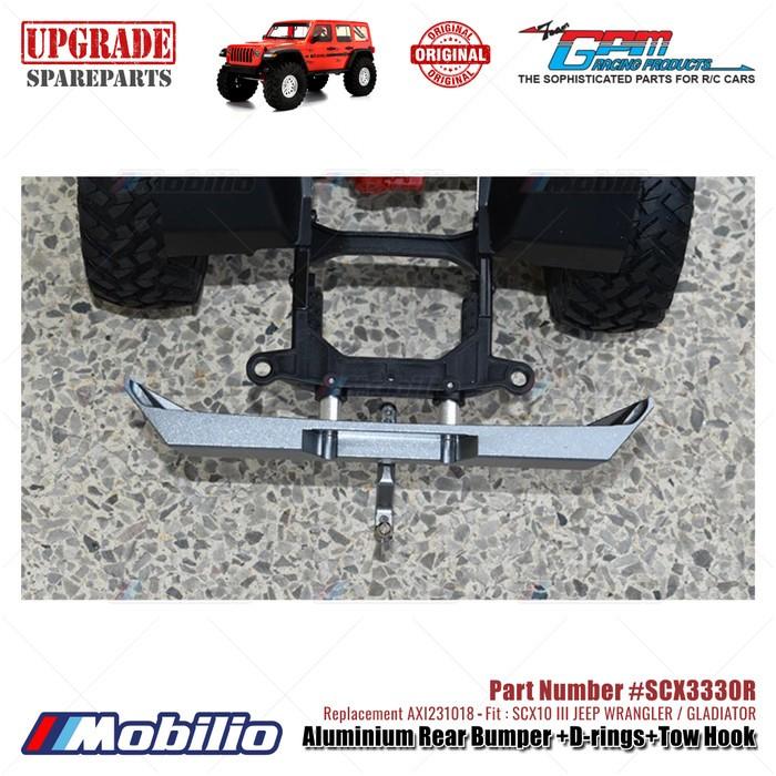 GPM Part #SCX3330R Aluminium Rear Bumper D-rings Tow Hook Axial SCX10 III Jeep Wrangler Gladiator AXI231018 Replacement RC Car Remote Control Toy