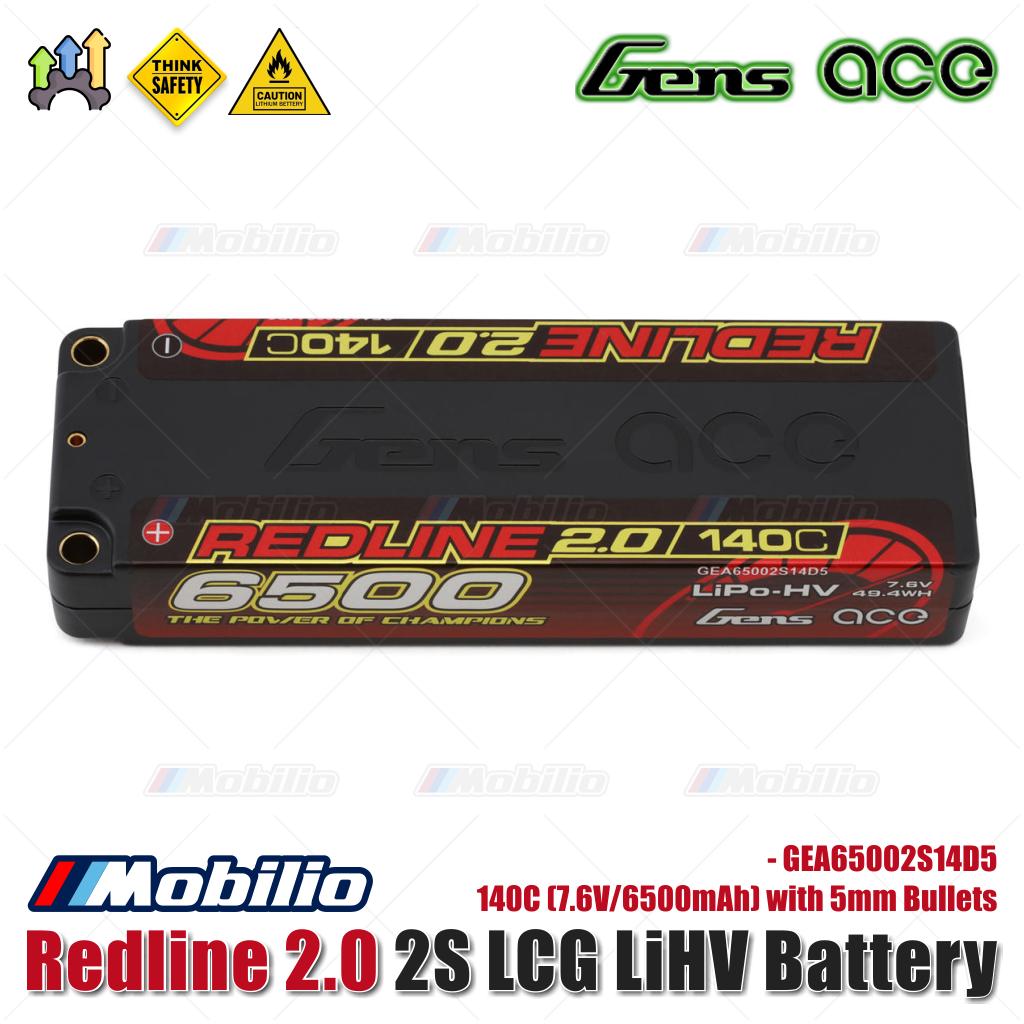 Baterai LiHV Gens Ace Redline 2.0 2S LCG 140C (7.6V/6500mAh) dengan Bullet 5mm - GEA65002S14D5