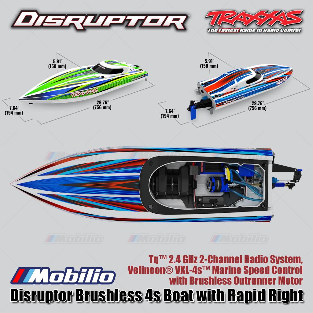 Traxxas 106064-4 Disruptor Brushless 4s Boat dengan Rapid Right Motor Outrunner Brushless RTR Kontrol Jarak Jauh untuk Air - Control
