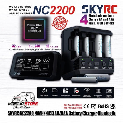 SKYRC NC2200 12V/2.0A 4Slot Pengisi Daya Baterai AA AAA NiMH/NiCD Bluetooth