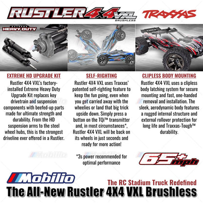 Traxxas 67376-4 Rustler 4X4 VXL Brushless HD Skala 1/10 Truk 4x4 Tahan Air RTR