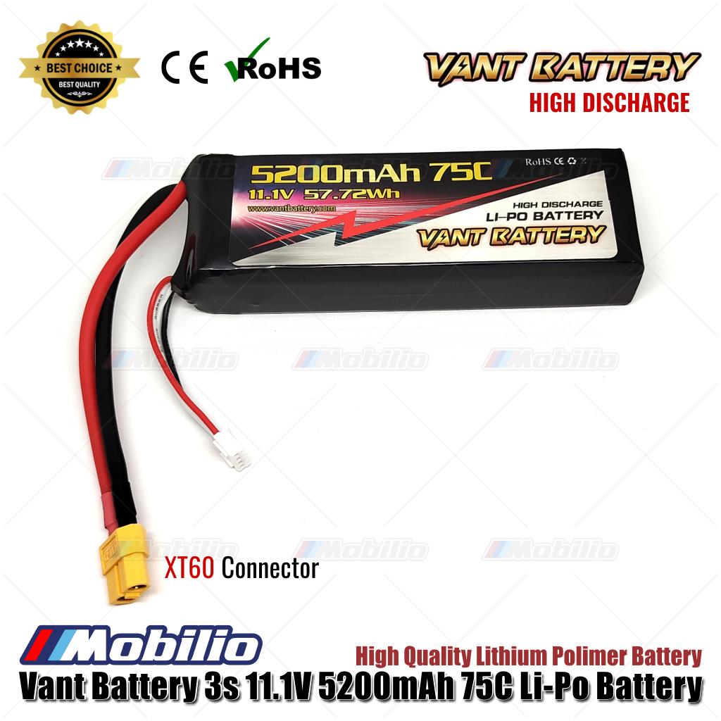 Baterai LiPo Polimer Lithium Vant 11.1V 3S 5200mAh 75C Baterai RC Soft Case