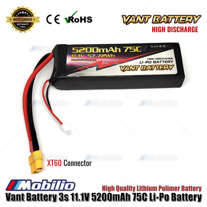 Baterai LiPo Polimer Lithium Vant 11.1V 3S 5200mAh 75C Baterai RC Soft Case