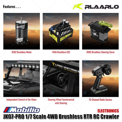 Rlaarlo JK07 PRO Skala 1/7 4WD Brushless RTR 2.4GHz RC Crawler Adventure Wrangler 2025 Kontrol Jarak Jauh