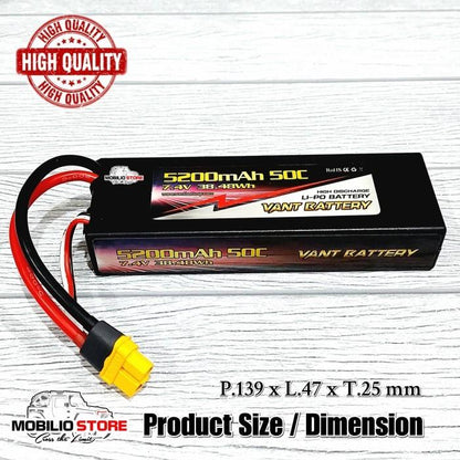Vant Battery Lipo 2S 7.4 Volt 5200 mAh 50C Baterai RC Lithium Polimer