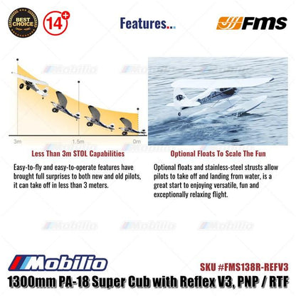 FMS 1300mm PA-18 Super Cub dengan Reflex V3 - PNP/RTF #FMS138R-REFV3 RC Pesawat Aeromodelling