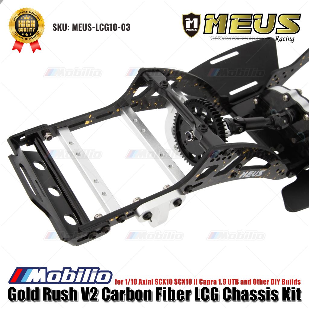 MEUS Racing Gold Rush V2 Carbon Fiber LCG Chassis Kit MEUS-LCG10-03 untuk 1/10 Axial SCX10 SCX10 II Capra 1.9 UTB dan Rakitan DIY Lainnya