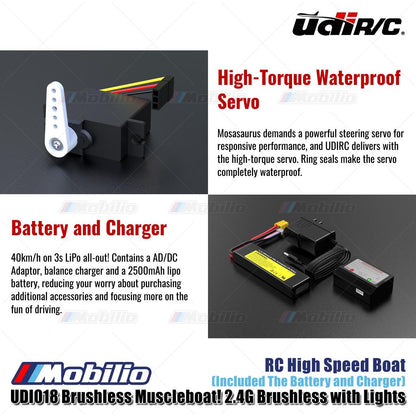 UDIR/C UDI018 Brushless Muscleboat! 2.4G Brushless with Lights RC High Speed Boat RTR