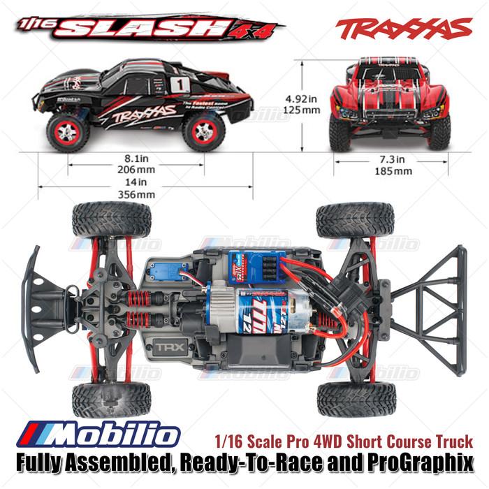 Traxxas 70054-8 Mini Slash 4x4 Skala 1/16 Pro 4WD Short Course Truck Rakitan Lengkap Siap Balap dan Mobil RC ProGraphix Kecepatan Offroad