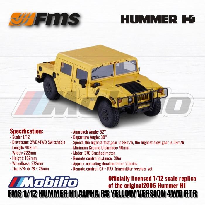 FMS Hummer H1 Alpha RS 1/12 Versi RTR Tenaga Listrik dengan Pemancar 2.4Ghz RC Crawler Petualangan