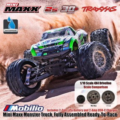 Traxxas 107154-1 Mini Maxx Monster Truck Rakitan Lengkap Brushless Siap Balap (RTR) Termasuk Baterai &amp; Charger Kecepatan 30+ mph Penggerak 4WD Tahan Air Sistem Radio TQ 2.4 GHz