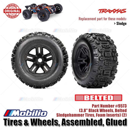 Traxxas Part #9573 Tires & Wheels Assembled Glued Belted Sledgehammer with Foam Inserts (2) RC Sledge 1/8 Scale Off-Road