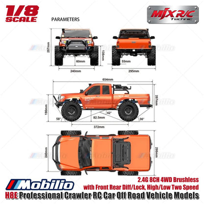 MJX H8E Mobil RC Perangkak Profesional Model Kendaraan Off Road Skala 1/8 2.4G 8CH 4WD Sistem FOC Tanpa Sikat