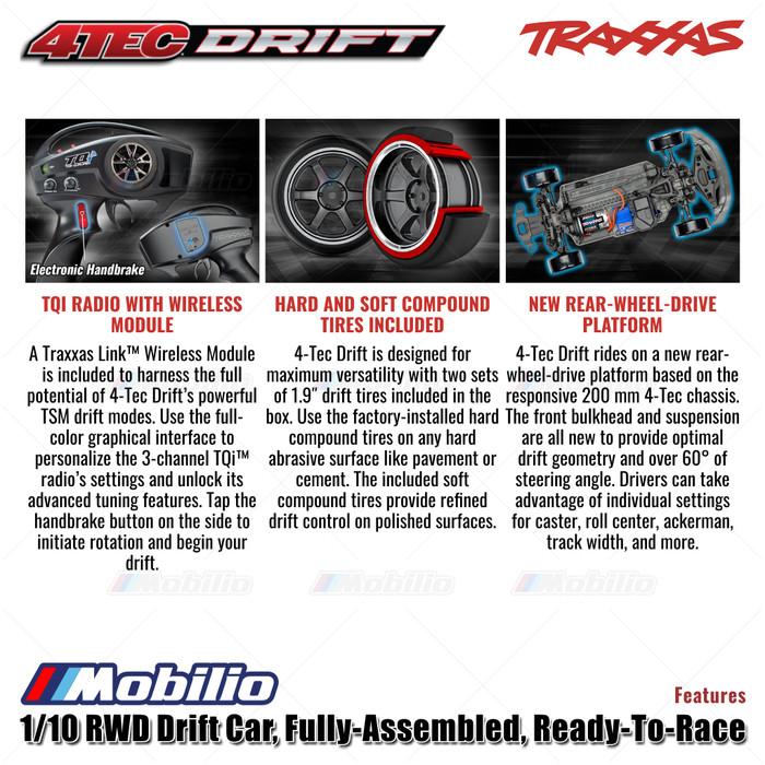 Traxxas 105237-4 Ford Mustang 4-Tec Drift: Mobil Drift RWD 1/10 Tahan Air RTR TSM dengan Modul Nirkabel