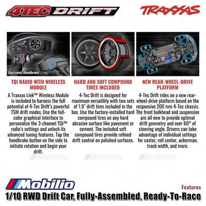 Traxxas 105237-4 Ford Mustang 4-Tec Drift: Mobil Drift RWD 1/10 Tahan Air RTR TSM dengan Modul Nirkabel