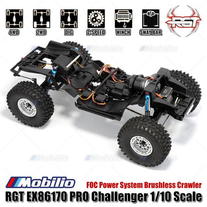 RGT EX86170 PRO Challenger 1/10 2.4G 4WD Mobil RC Brushless Rock Crawler Petualangan Off-Road