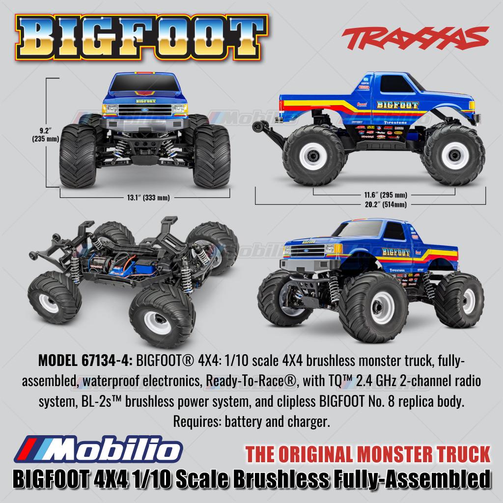 Traxxas 67134-4 BIGFOOT 4X4 1/10 Scale Brushless Fully-Assembled Monster Truck Ford Firestone Dengan BL-2s ESC dan Motor 3300 Kv - Control
