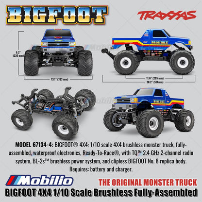 Traxxas 67134-4 BIGFOOT 4X4 1/10 Scale Brushless Fully-Assembled Monster Truck Ford Firestone Dengan BL-2s ESC dan Motor 3300 Kv - Control