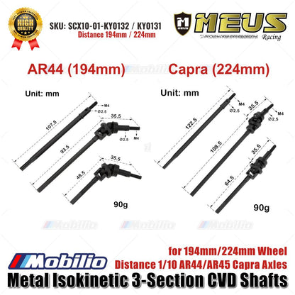 MEUS Racing Poros CVD Isokinetik Logam 3 Bagian untuk Jarak Roda 194mm/224mm Gandar Capra AR44/AR45 1/10