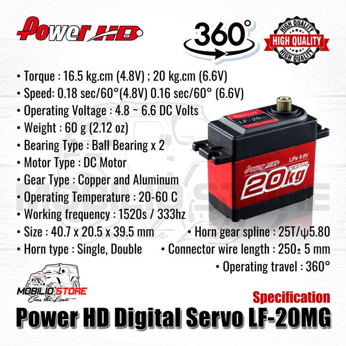 Power HD Digital Servo LF-20MG 360 Rotation 20 Kg Metal Gear RC Winch