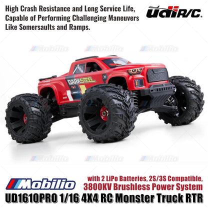 UDIR/C UD1610PRO 1/16 4X4 RC Monster Truck 2S/3S Compatible 3800KV Brushless Power System RTR