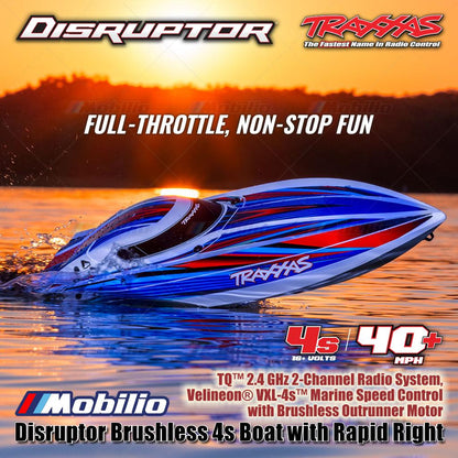 Traxxas 106064-4 Disruptor Brushless 4s Boat dengan Rapid Right Motor Outrunner Brushless RTR Kontrol Jarak Jauh untuk Air - Control