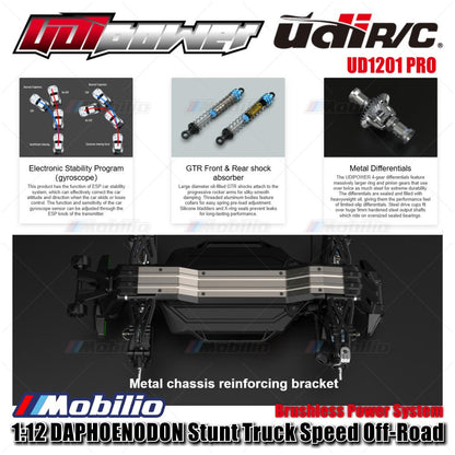 UDIR/C UD1201 PRO 1:12 DAPHOENODON Stunt Truck RC Speed Off-Road Brushless Power System RTR