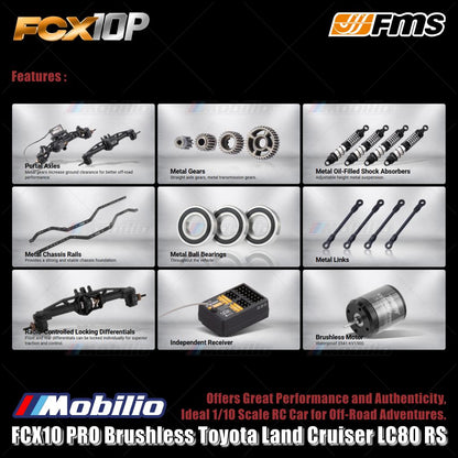 FMS FCX10 PRO Brushless Toyota Land Cruiser LC80 RS RC Crawler Adventure RTR