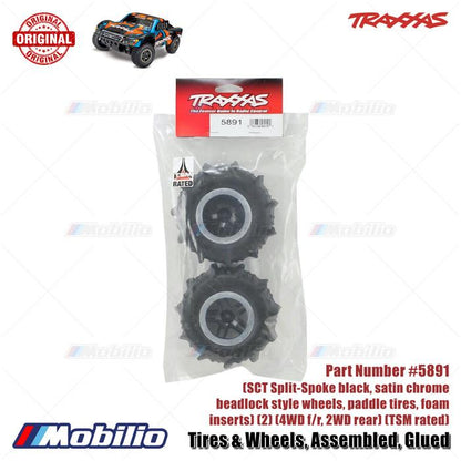 Traxxas Part #5891 Tires & Wheels Assembled Glued Paddle Tires Foam Inserts 2Pcs TSM Rated for RC 1/10 Scale Ford Raptor Slash
