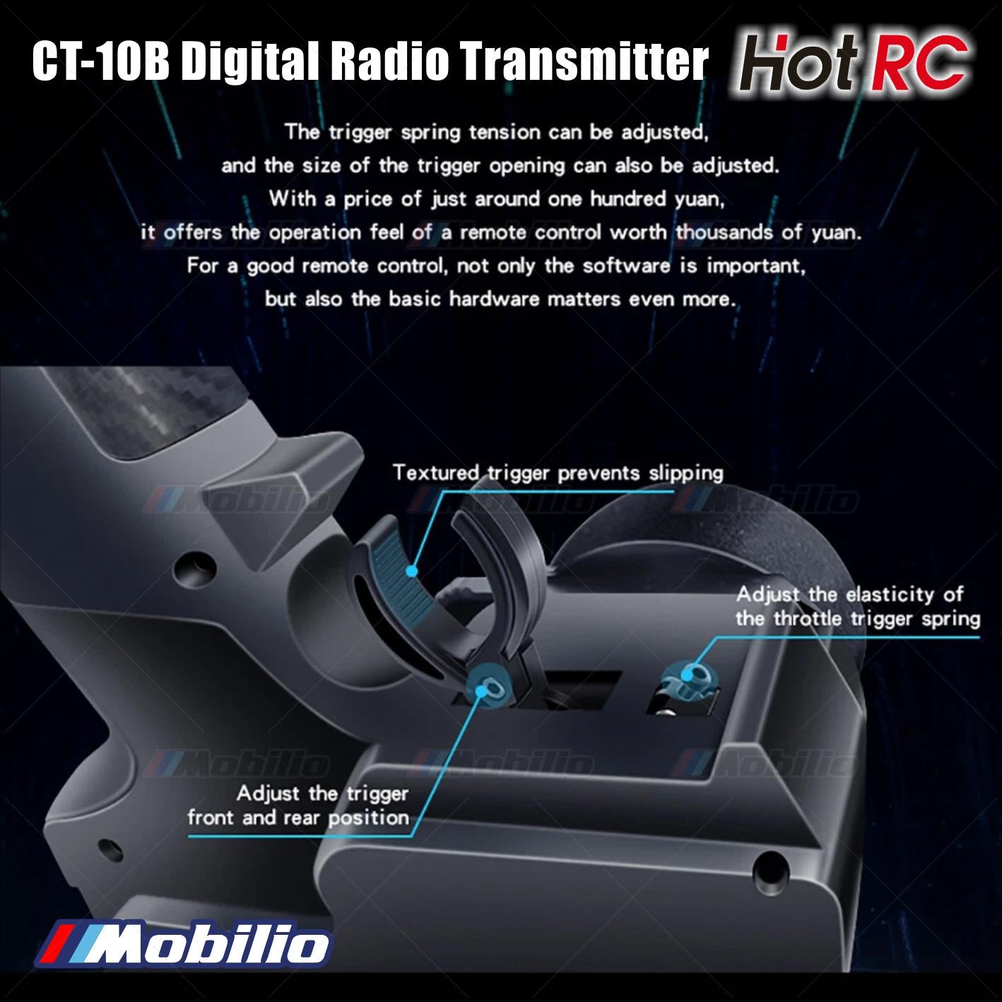 HotRC CT-10B 2.4GHZ 10CH Digital Radio Transmitter with F-10A Receiver 10 Channel for RC Car Boat Tank