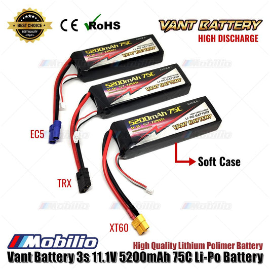 Vant Battery 11.1V 3S 5200mAh 75C Lithium Polymer LiPo Baterai RC Soft Case