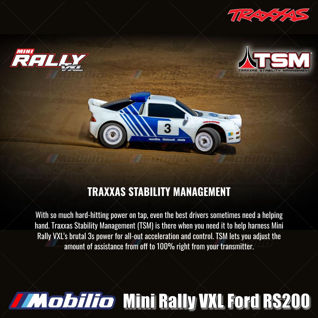 Traxxas 108046-1 Mini Rally VXL Ford RS200 Sistem Tenaga Brushless Bodi Tanpa Klip Rakitan Lengkap RTR dengan Sistem Radio TQi 2.4 GHz TSM