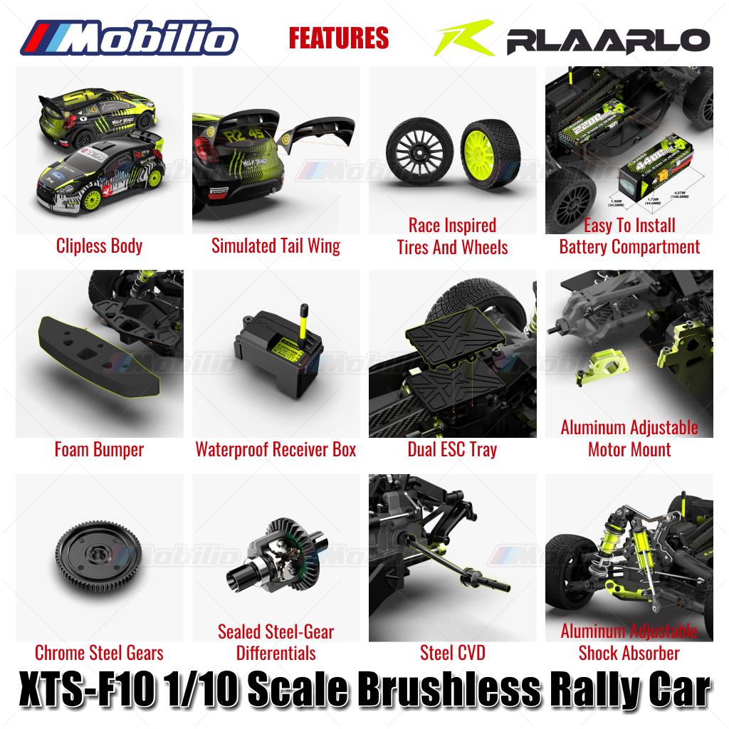 Rlaarlo XTS-F10 Mobil Reli Tanpa Sikat Skala 1/10 RTR Versi KIT Serat Karbon dengan Kontrol Jarak Jauh