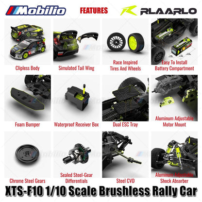 Rlaarlo XTS-F10 Mobil Reli Tanpa Sikat Skala 1/10 RTR Versi KIT Serat Karbon dengan Kontrol Jarak Jauh