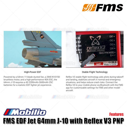 Jet FMS EDF 64mm J-10 dengan Reflex V3 PNP Vigorous Dragon RC Jets Aero Modelling