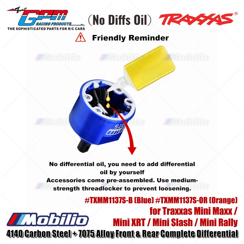 GPM Part #TXMM1137S 4140 Carbon Steel + 7075 Alloy Front & Rear Complete Differential for Traxxas Mini Maxx / Mini XRT / Mini Slash / Mini Rally Upgrade