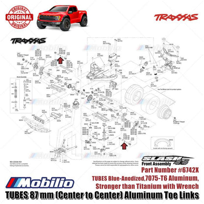 Traxxas Part #6742X Toe Links TUBES Blue-anodized 7075-T6 Aluminum Stronger Than Titanium for RC Ford ST Rally Raptor Slash Stampede Rustler Hoss