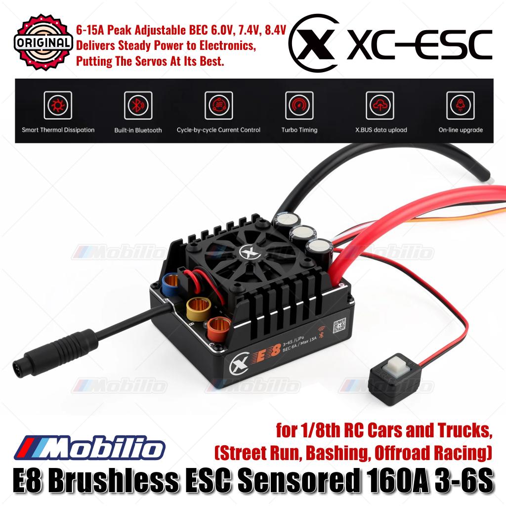 ESC Tanpa Sikat XC-ESC E8 Sensored 160A 3-6S untuk Mobil RC dan Truk 1/8 Skala Street Run Bashing Offroad Racing