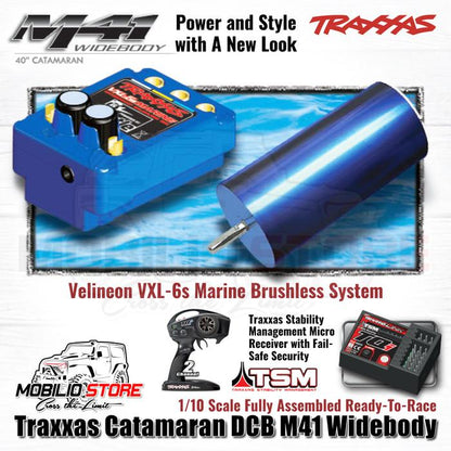 Traxxas 57046-4 Catamaran DCB M41 Brushless Widebody 1/10 Scale Assembled RTR dengan Motor Velineon 540 XL dan Kontrol Remote TQi 2.4 GHz